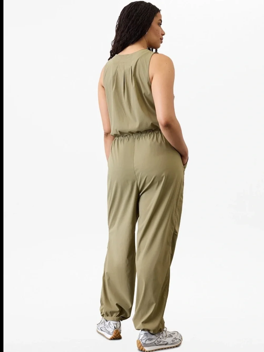 Athleta Olive Green Sleeveless Zip-Front Jumpsuit